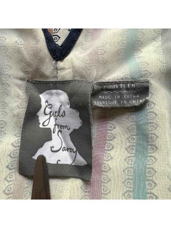 Anthropologie Girls From Savoy Size 14 Cream Striped Gull Wing Silk Sun Dress - Picture 4 of 16